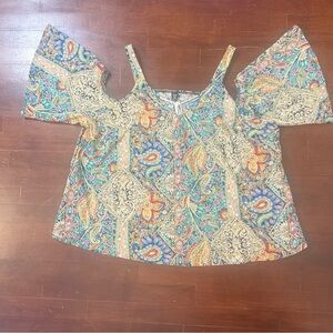 ✨5/$15 SHEIN Curve Multi-colored Paisley Bohemian Cold Shoulder Top size 2XL